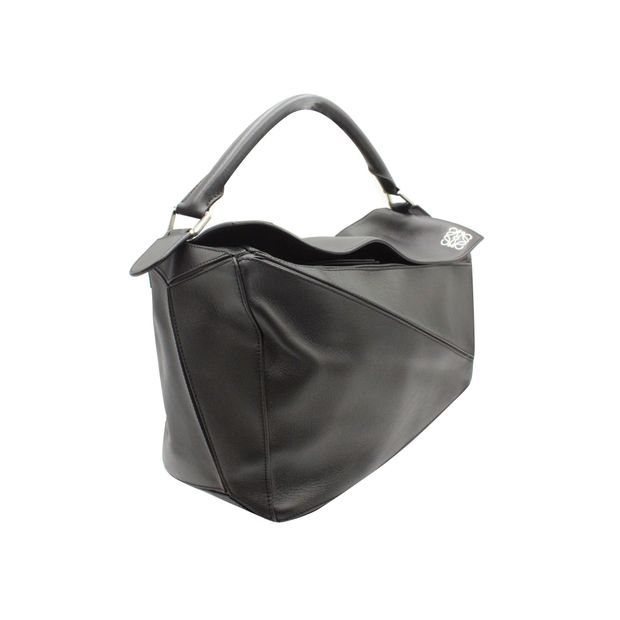 Loewe Large Puzzle Bag in Black Calfskin Leather