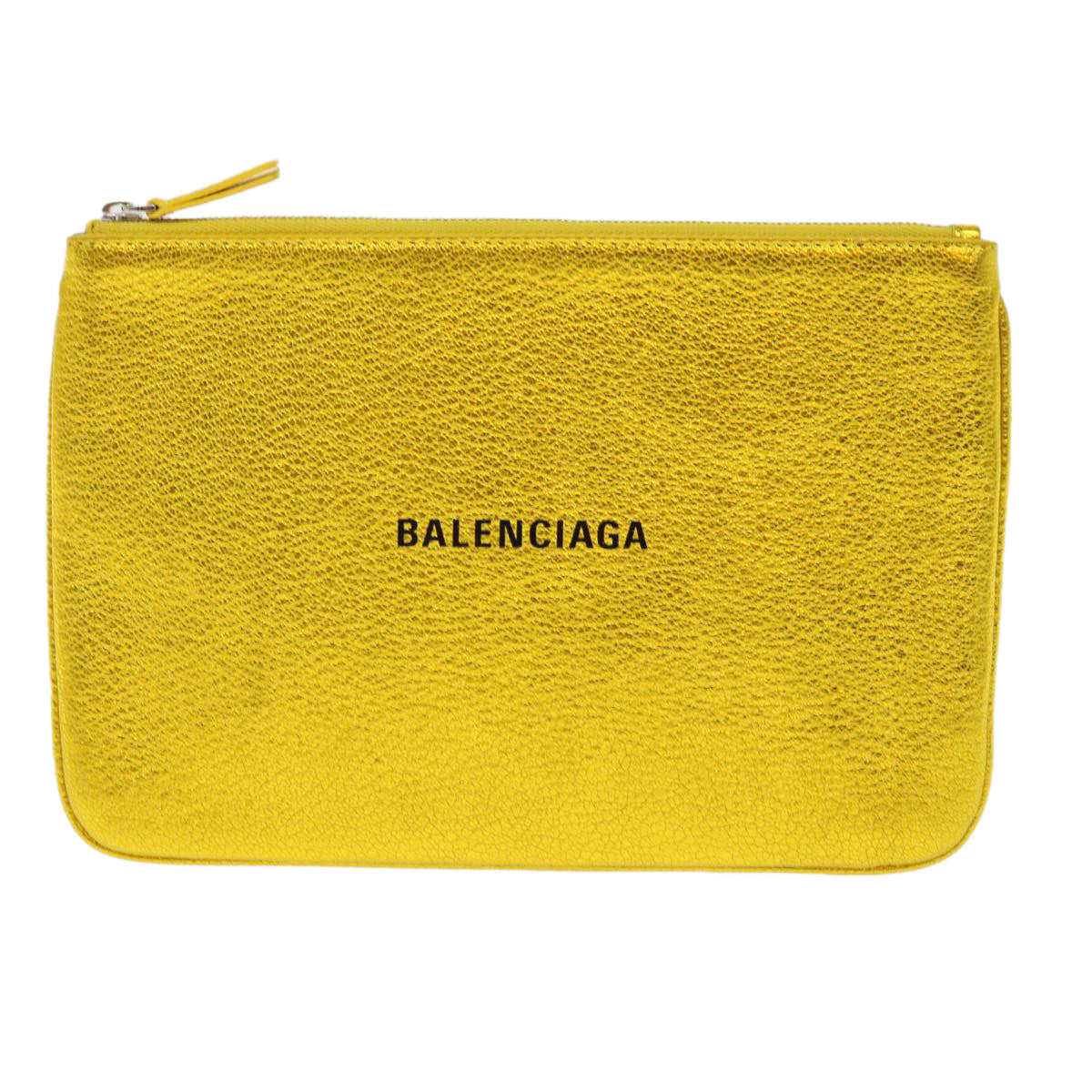 Balenciaga Pouch Leather Gold Auth 46667