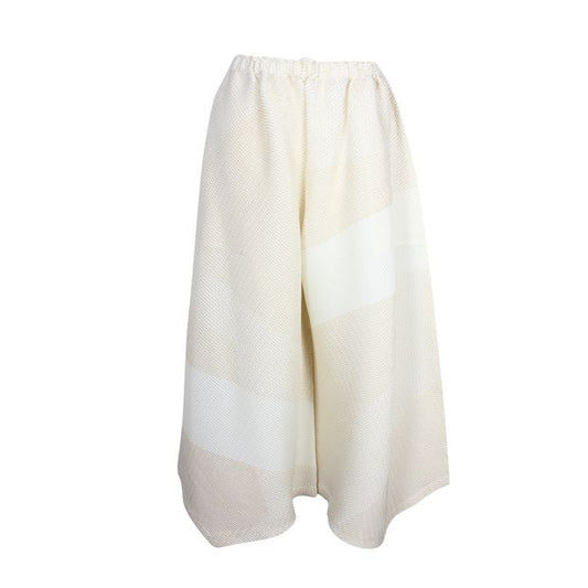Ivory and Beige Wide Leg Pleated Pants