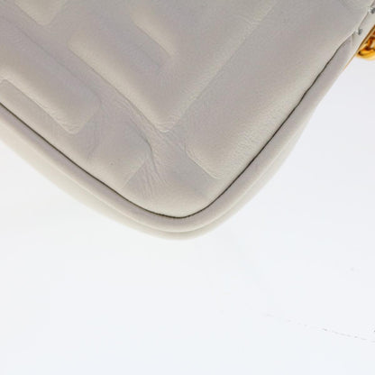 Fendi Zucca Canvas Nano Baguette Chain Shoulder Bag Leather White Auth 47061