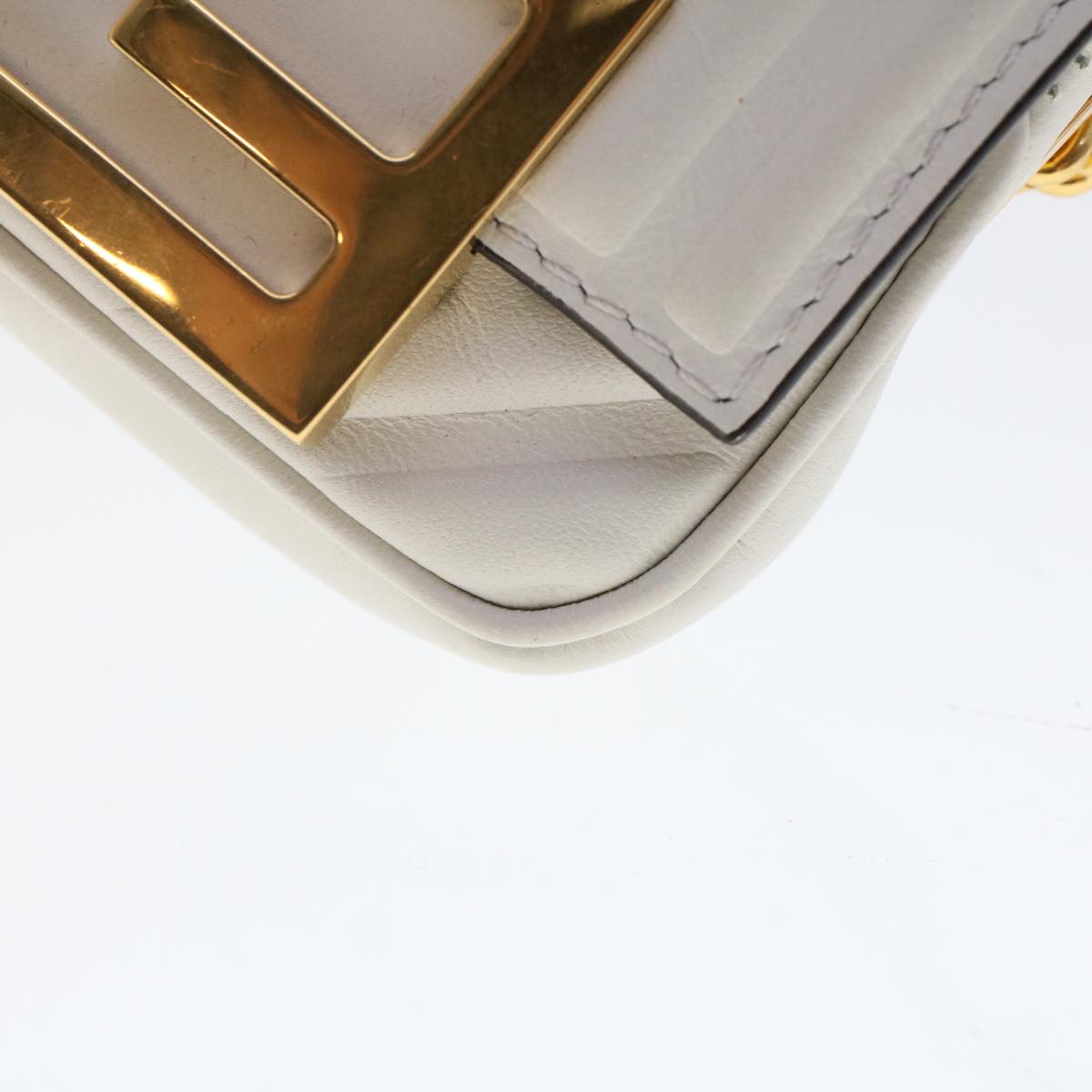 Fendi Zucca Canvas Nano Baguette Chain Shoulder Bag Leather White Auth 47061