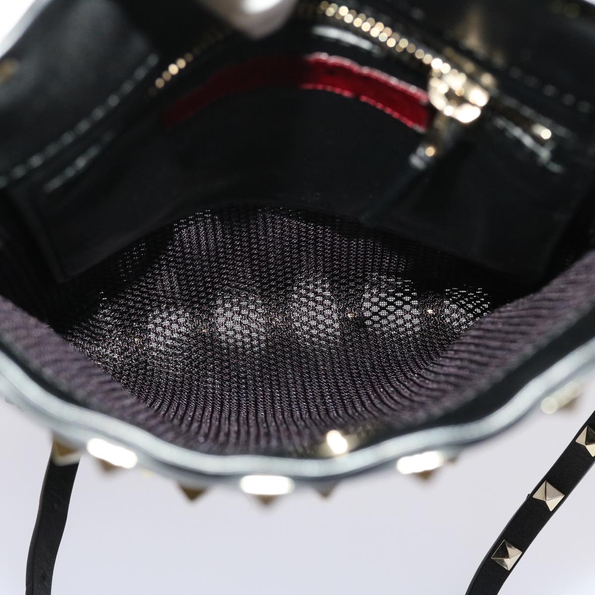 Valentino Studs Shoulder Bag Leather Black Auth 47065