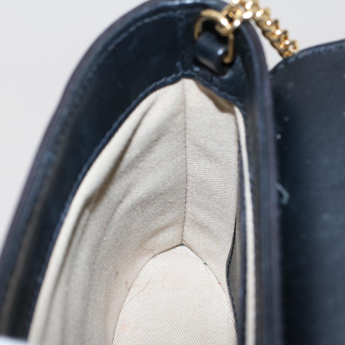 Chloe Abbey Rock Chain Hand Bag Calf Leather Navy Auth 49116a