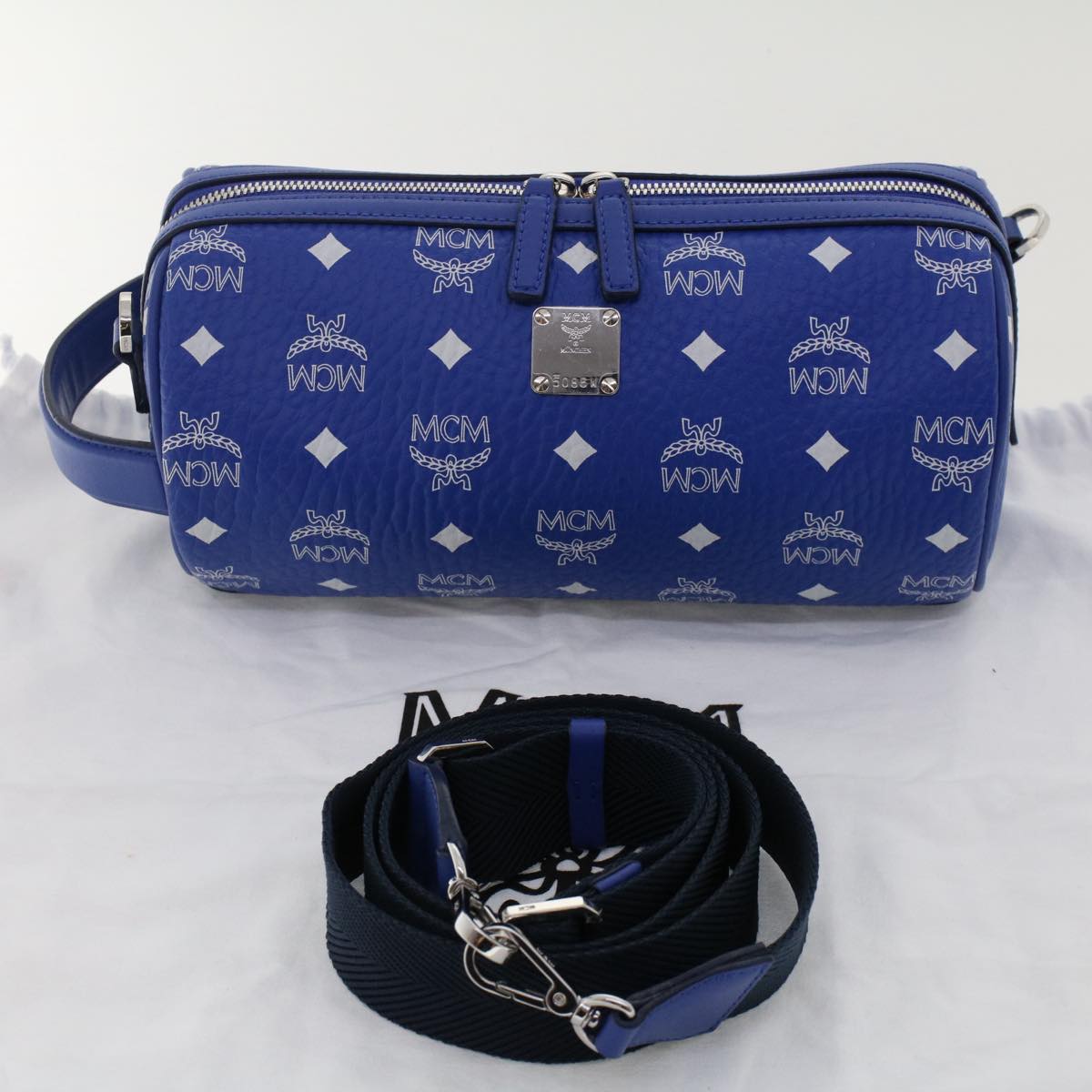 Mcm Vicetos Logogram Shoulder Bag Pvc Leather Blue Auth 49441