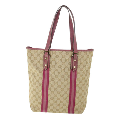 Gucci Gg Canvas Sherry Line Tote Bag Beige Pink 162899 Auth 54900
