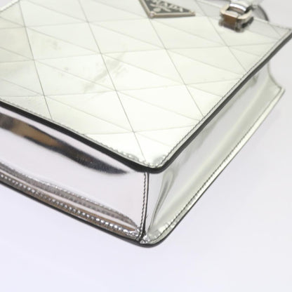 Prada Hand Bag Metallic Leather Silver Auth 59813s