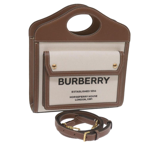 Burberry Mini Pocket Bag Hand Bag Canvas Leather Brown 8039361 Auth 60007a