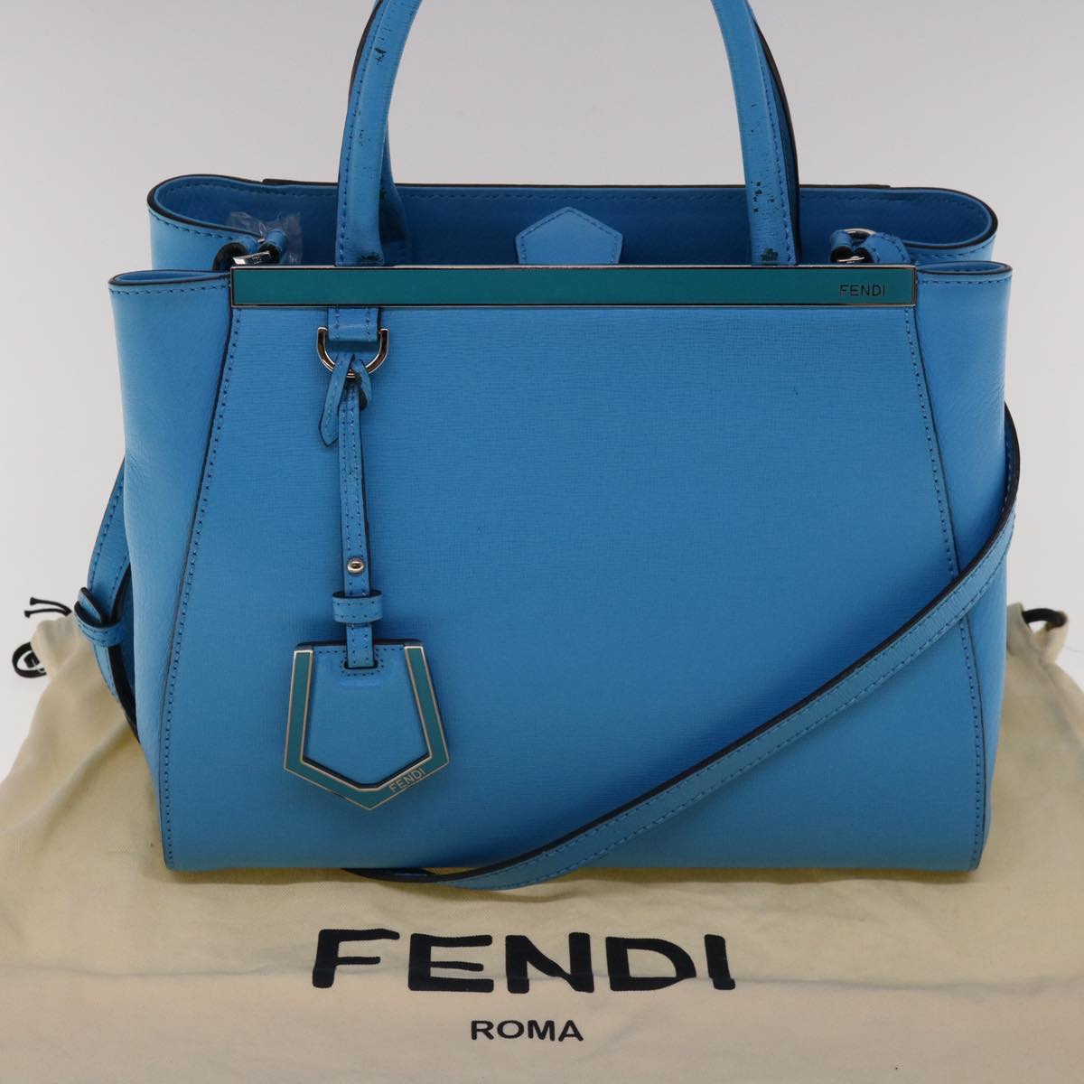 Fendi Petite To Jules Hand Bag Leather 2way Light Blue Auth 64810