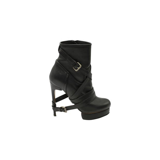 Nicholas Kirkwood Platform Ankle Boots with Straps in Black Leather