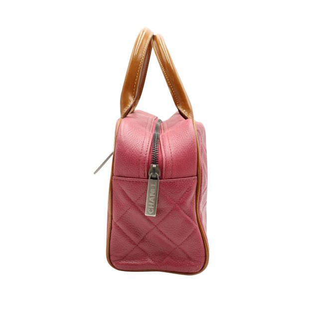 Pink & Brown Quilted Logo Bowler Bag