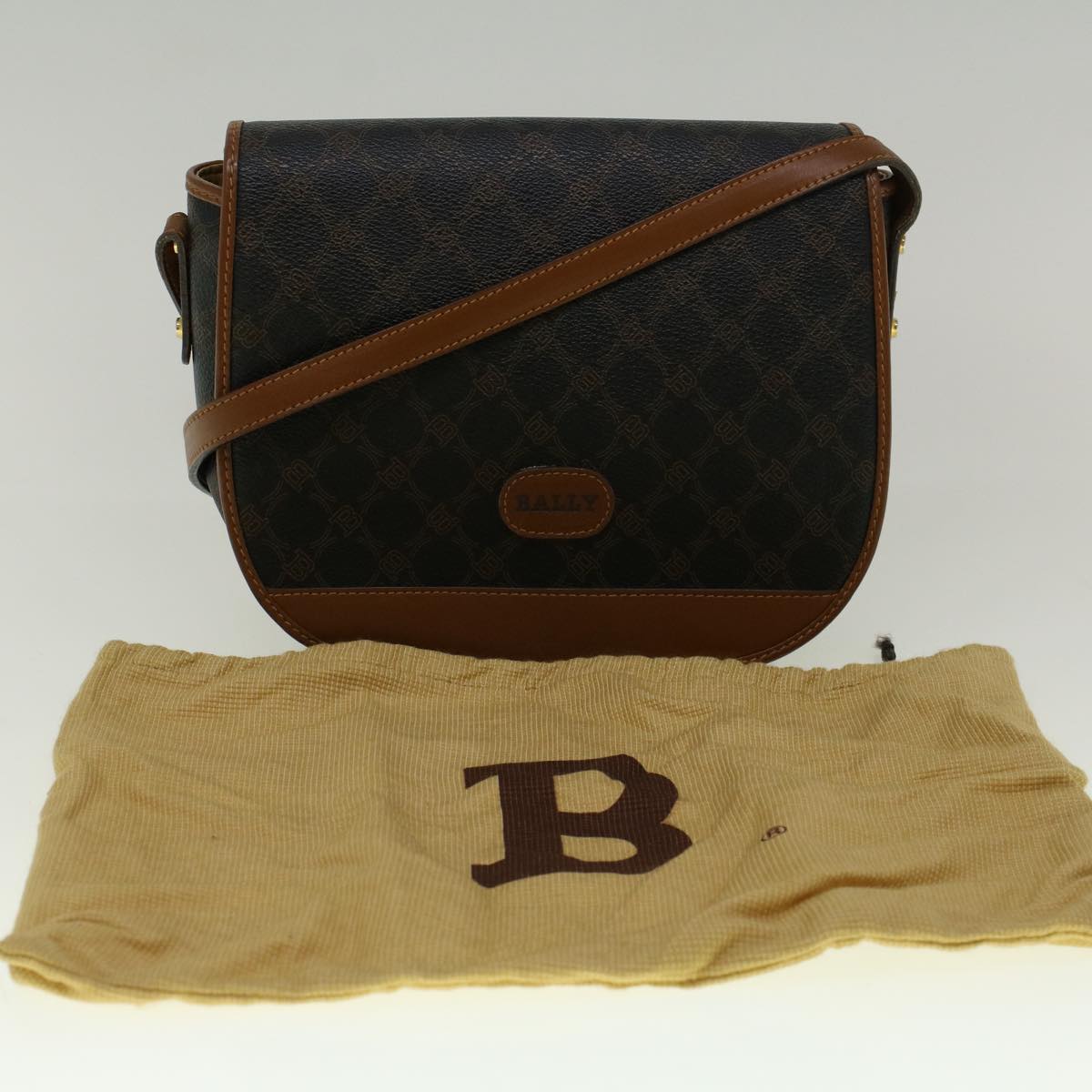 Bally Shoulder Bag Pvc Leather Black Brown Auth Ac2480