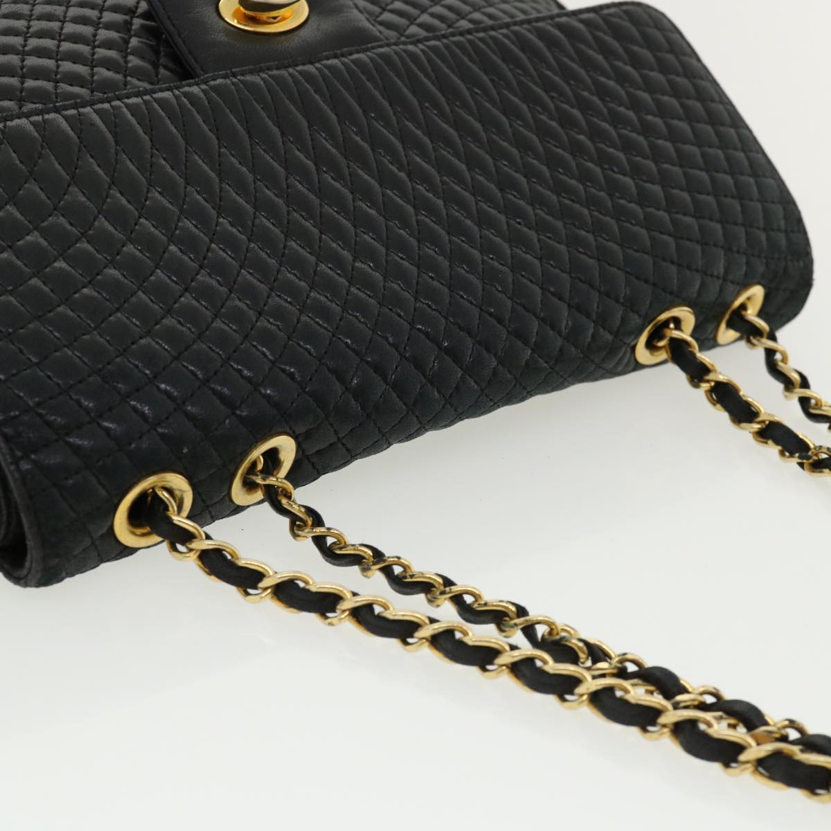 Bally Chain Shoulder Bag Leather Black Auth Am3668