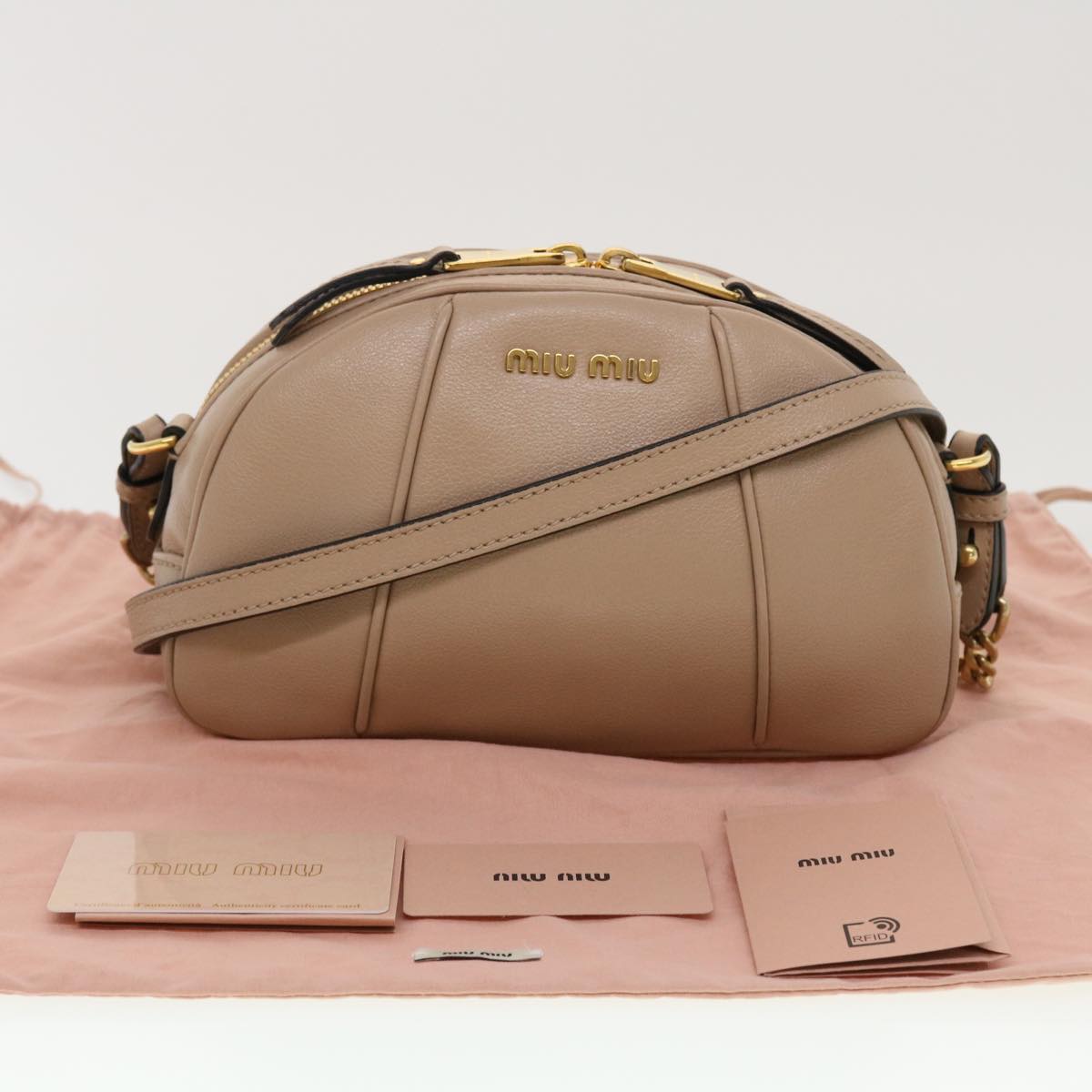 Miu Miu Chain Shoulder Bag Leather Beige Pink 5bh142 Auth Am4491