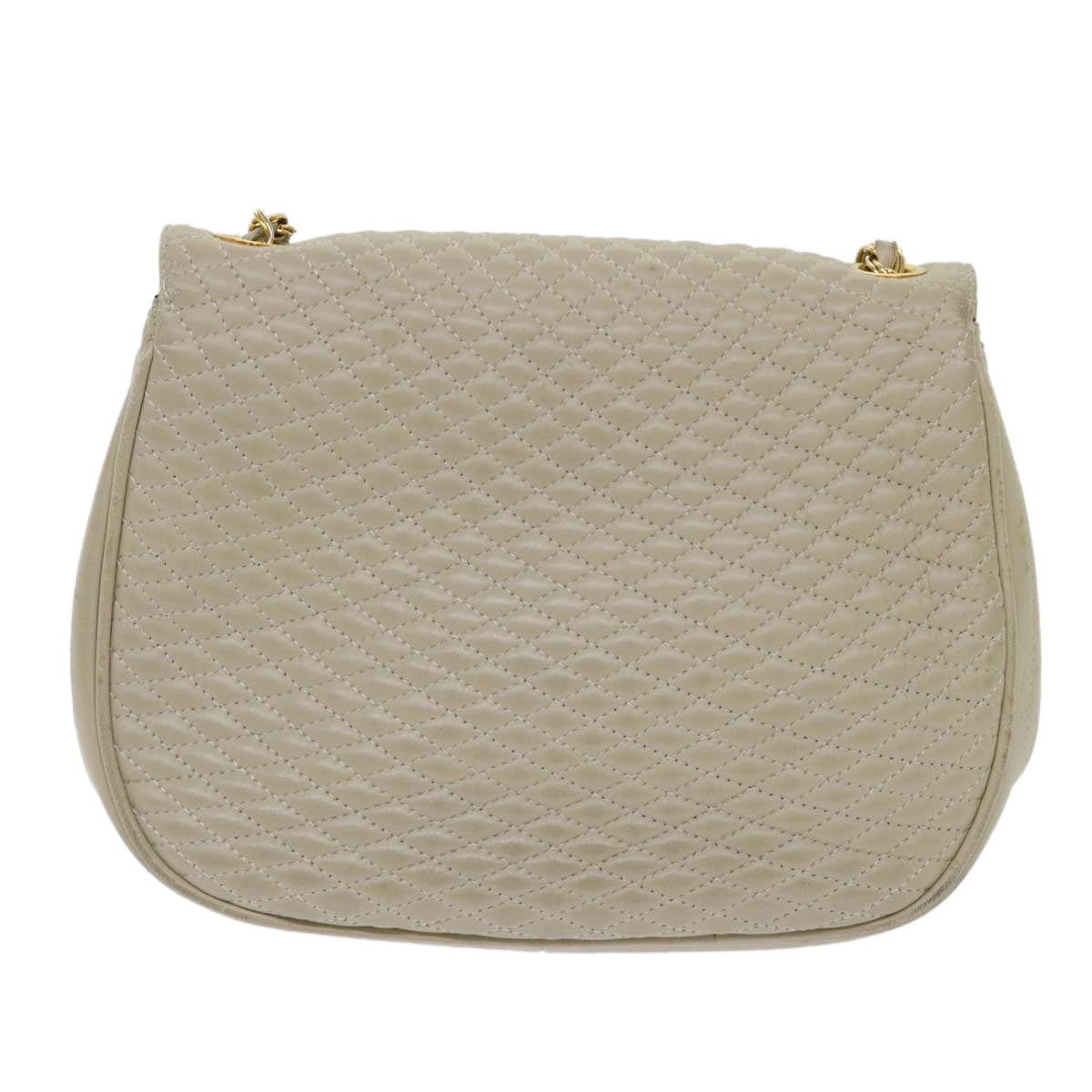 Bally Quilted Chain Shoulder Bag Leather Beige Auth Am4581