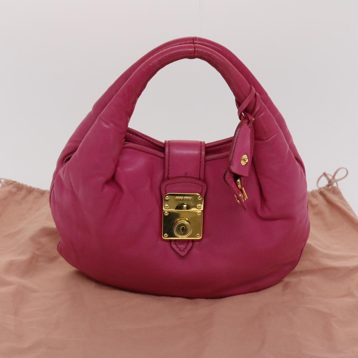 Miu Miu Hand Bag Leather Pink Auth Am4820