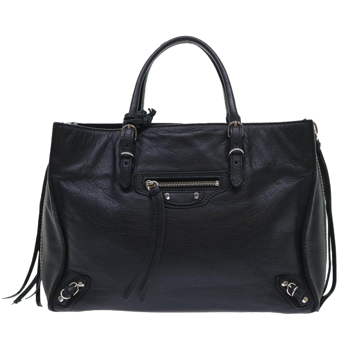 Balenciaga Paper A6 Zip Around Hand Bag Leather 2way Black 370926 Auth Am5019