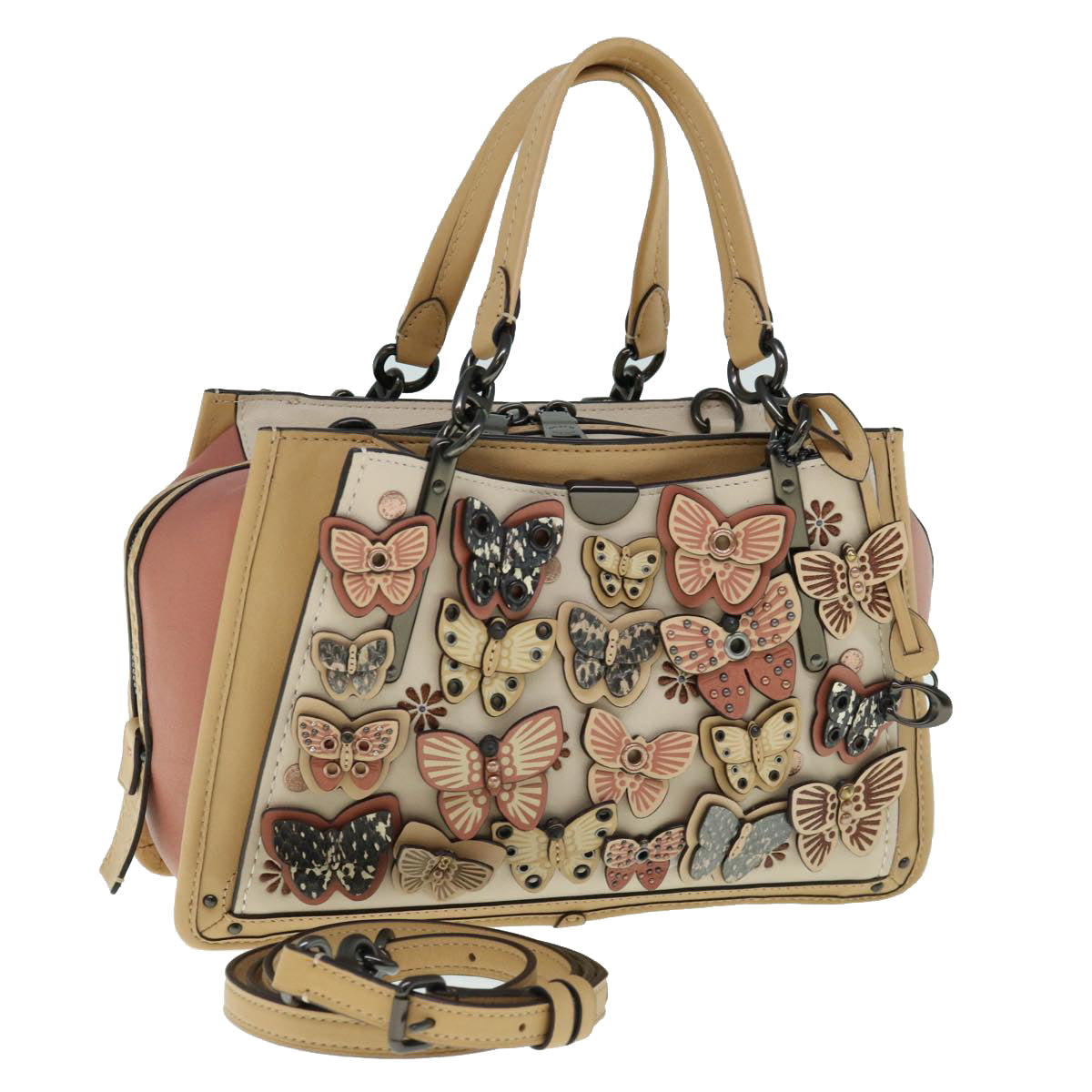 Coach Dreamer With Butterfly Applique Bag Leather Beige A1980 69553 Auth Am5621