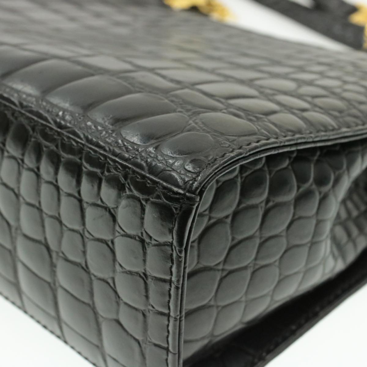 Gianni Versace Chain Shoulder Bag Leather Black Auth Am053b