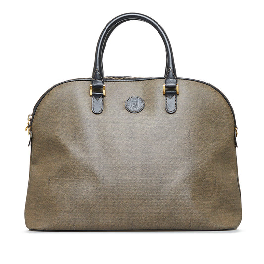 Brown Coated Canvas Fabric Pequin Handbag Italy