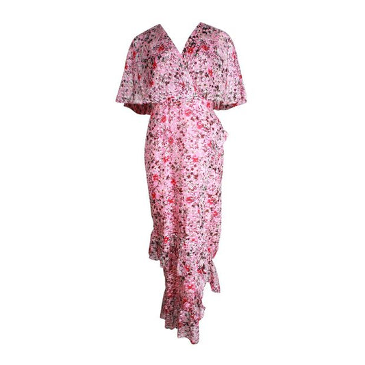SALONI Pink Floral Tiered Silk Maxi Dress