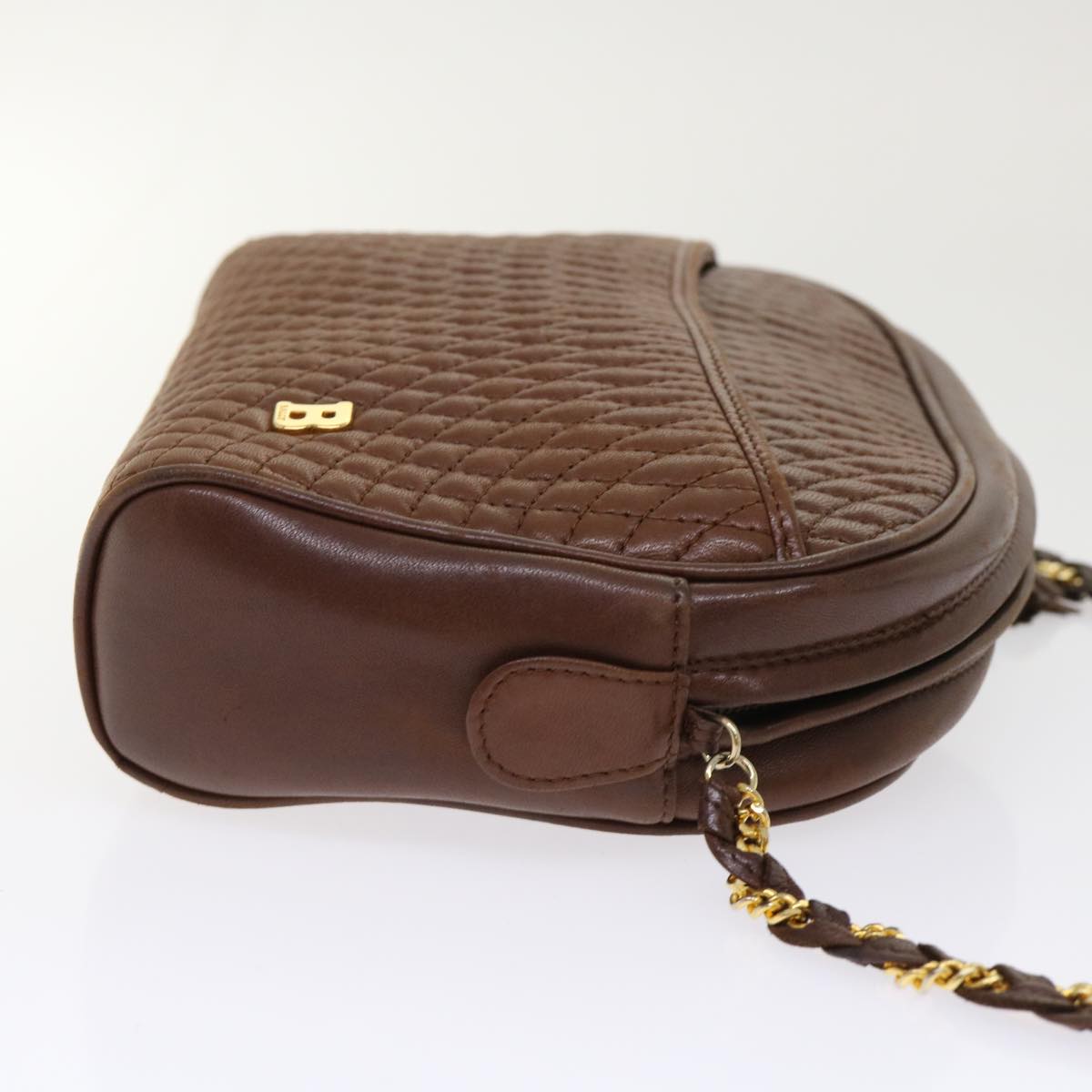Bally Quilted Chain Shoulder Bag Leather Brown Auth Ep1276