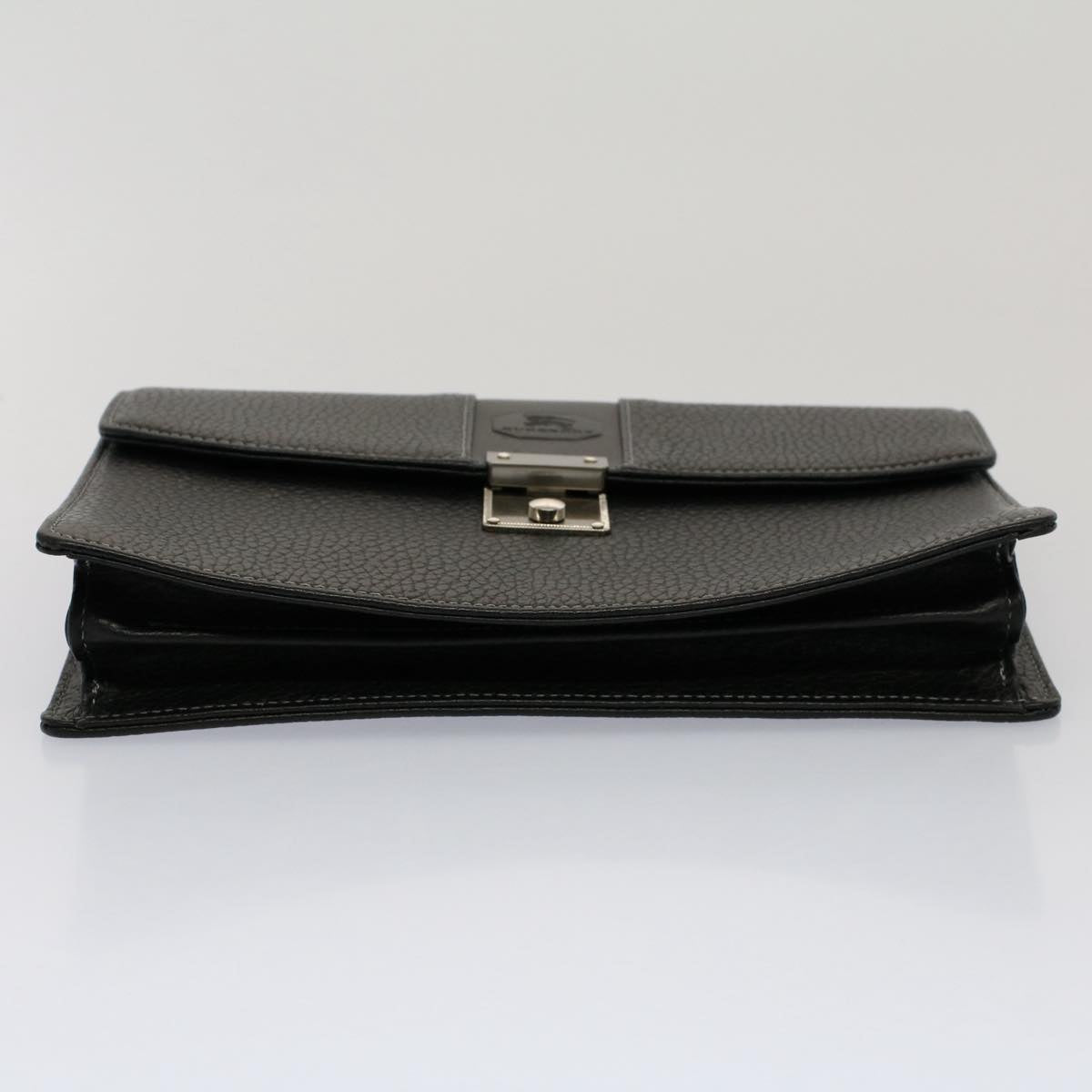 Burberry Clutch Bag Leather Black Auth Ep1686
