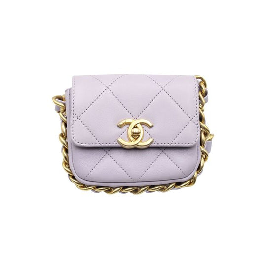 Chanel Mini Framing Chain Flap Bag in Purple Leather