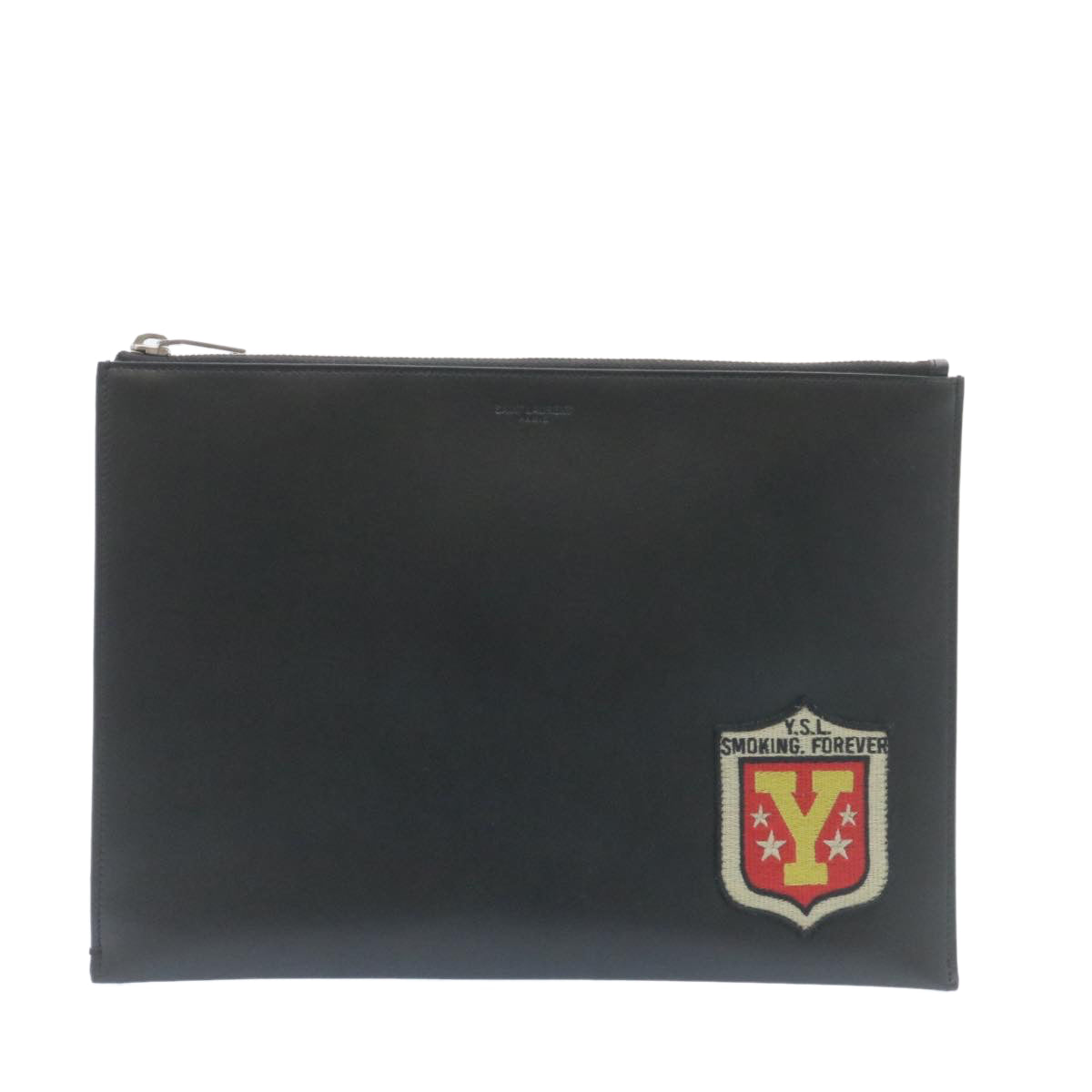 Saint Laurent Clutch Bag Leather Black Auth Am1932ga