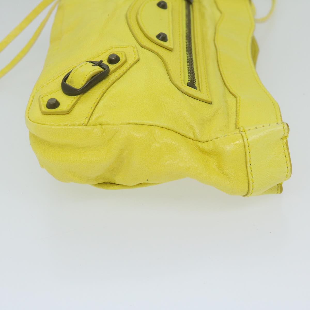 Balenciaga Pouch Leather Yellow 110481 Auth Hk944
