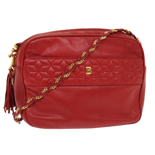 Bally Chain Shoulder Bag Leather Red Auth Yb317