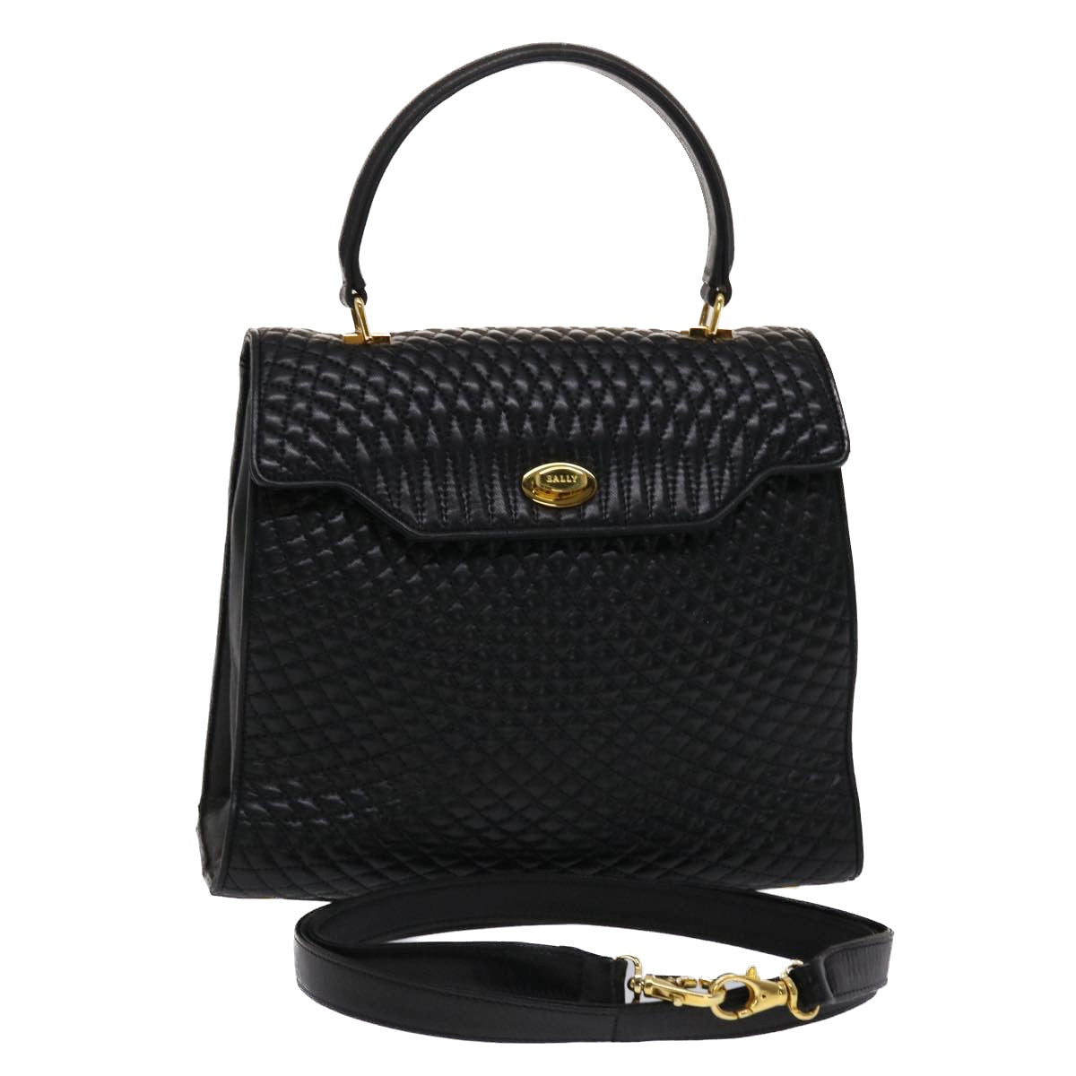 Bally Quilted Hand Bag Leather 2way Black Auth Yk8012b