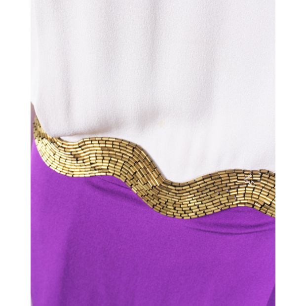 DIANE VON FURSTENBERG Grey and Purple Silk dress with gold beads