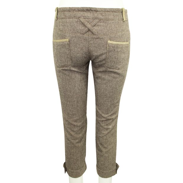 CONTEMPORARY DESIGNER Brown Wool Pants with Leather Elements