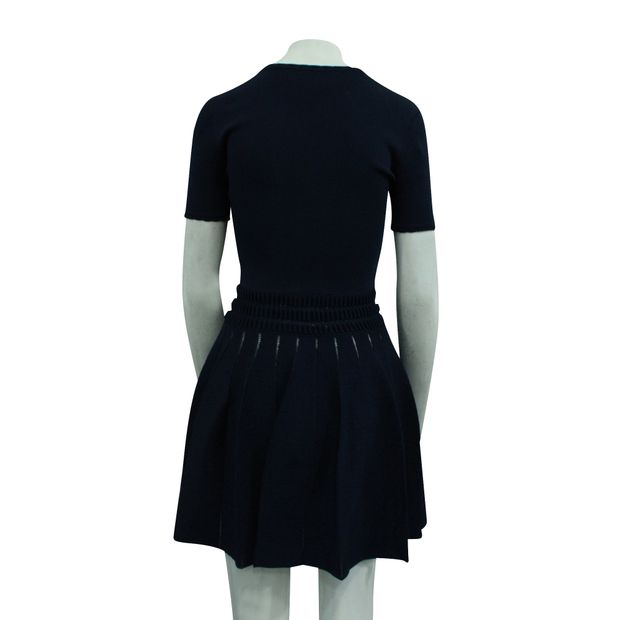 Alaia Navy Blue Knitted Dress With Textured Waist
