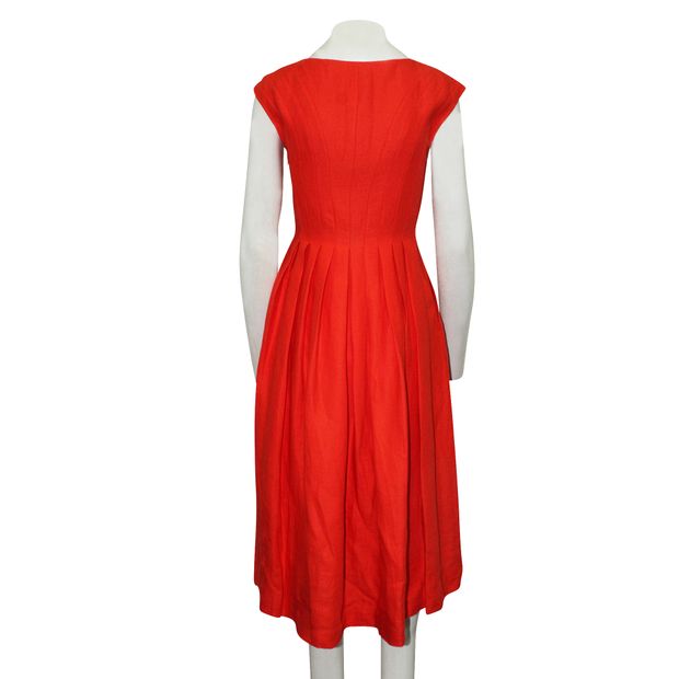 Loro Piana Orange/ Red Pleated V-Neck Cocktail Dress
