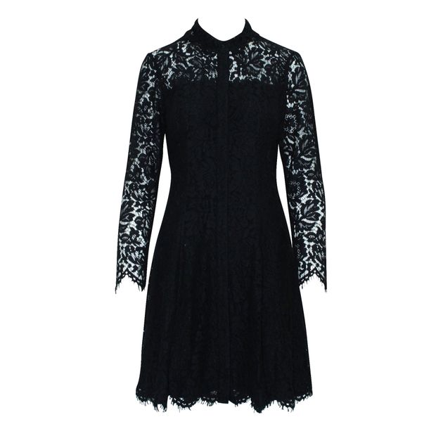 Contemporary Designer Long Sleeved Black Lace Dress