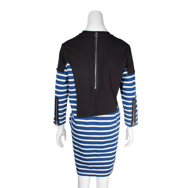 Contemporary Designer Black Blue And White Striped Cotton Dress