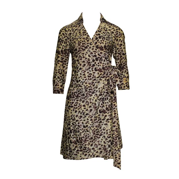 DIANE VON FURSTENBERG Leopard Print Silk Wrap Dress