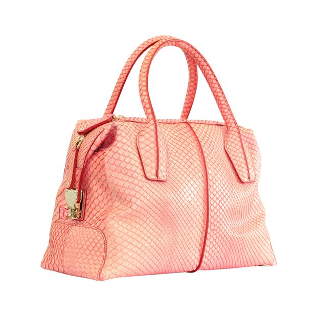 TOD'S Pink Snakeskin D-Styling Piccolo Bauletto Bag