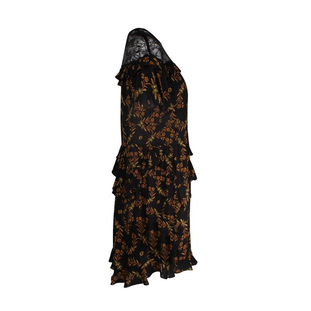 Sandro Alderic Ruffled Floral-Print Mini Dress in Black Viscose