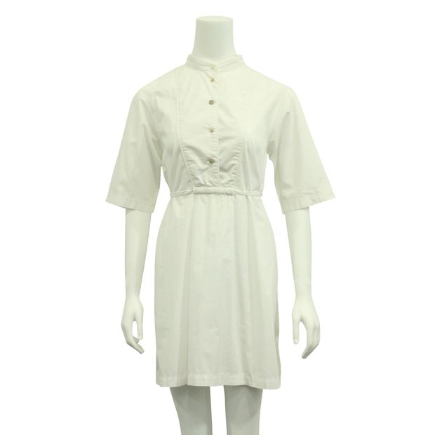 CONTEMPORARY DESIGNER White Chinese Collar Midi Dress