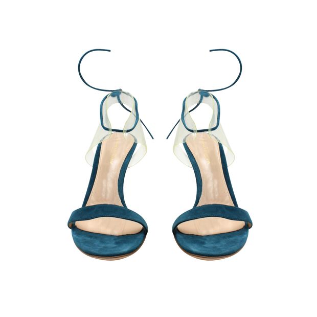 Gianvito Rossi Teal Lbue Pvc Suede Strappy Sandals