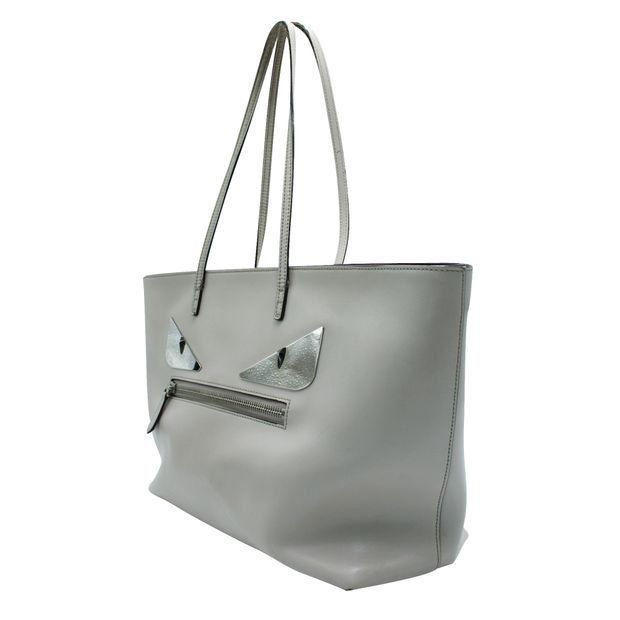 Fendi Light Grey Leather Tote With Mirror "Monster Eyes"