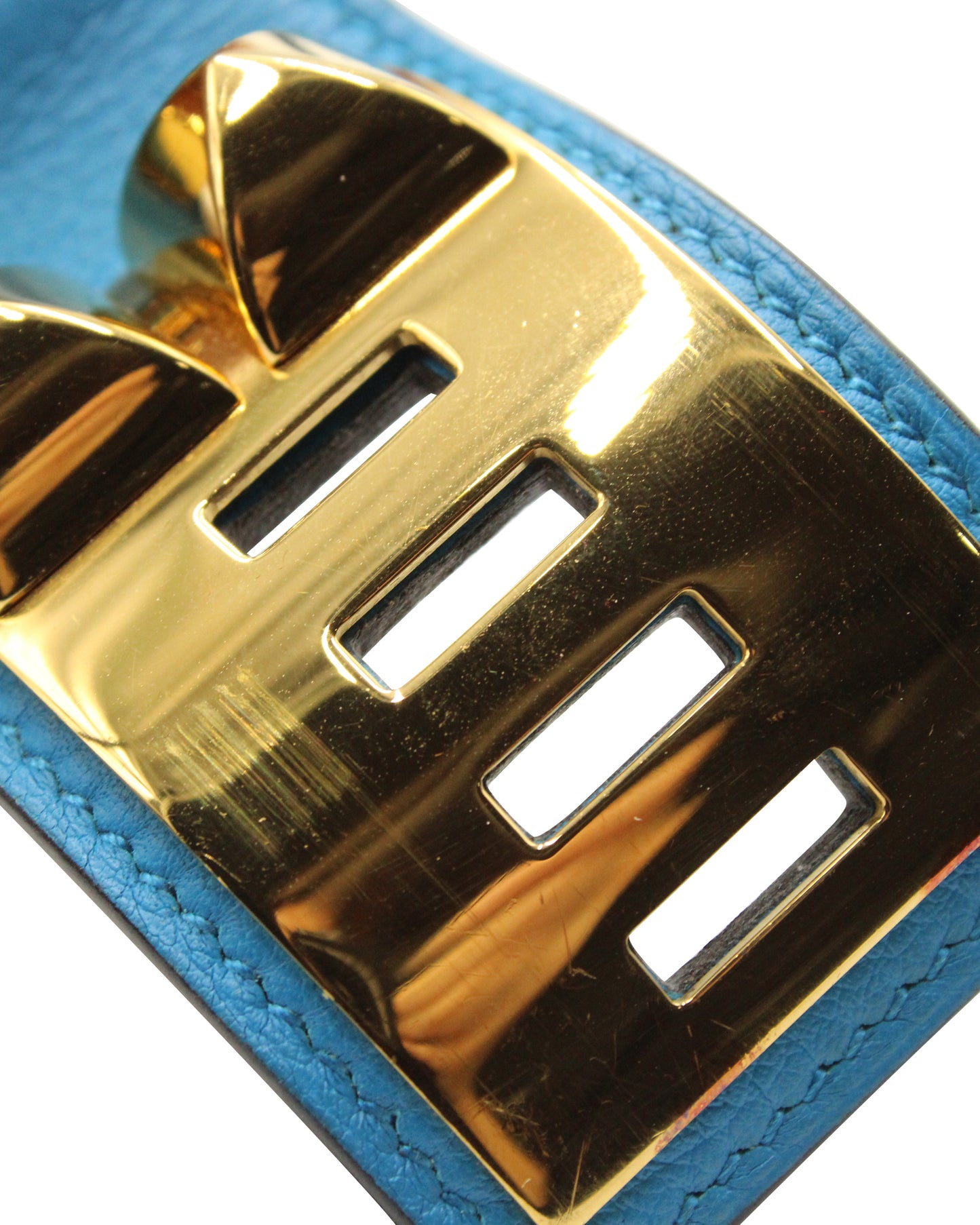 Collier de Chien Bracelet in Bleu Izmir Swift Leather with Gold Hardware