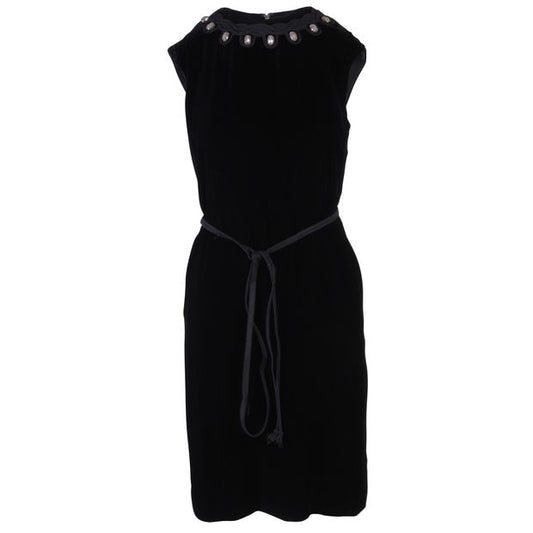 TORY BURCH Black Embellished Collar Velvet Dress