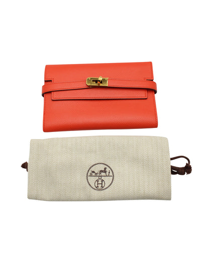 Kelly Continental Wallet in Orange Poppy Togo leather with Gold Hardware