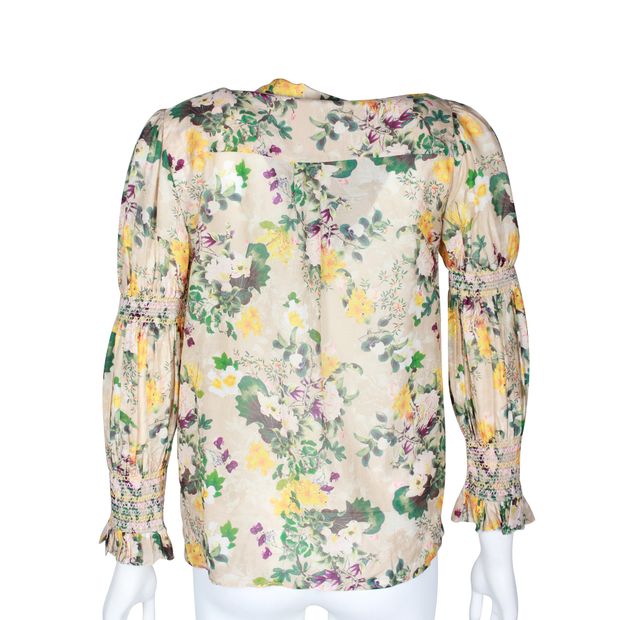 ALICE + OLIVIA Silk Cotton Floral Shirt with Smocking Detail