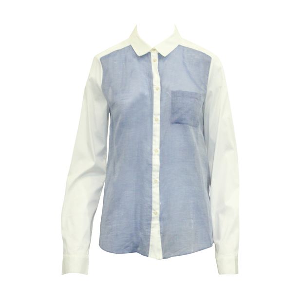 ELIZABETH AND JAMES White and Blue Sheer Long Sleeve Shirt