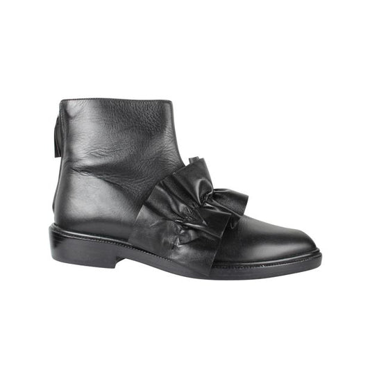 MSGM Black Leather Flat Anckle Boots