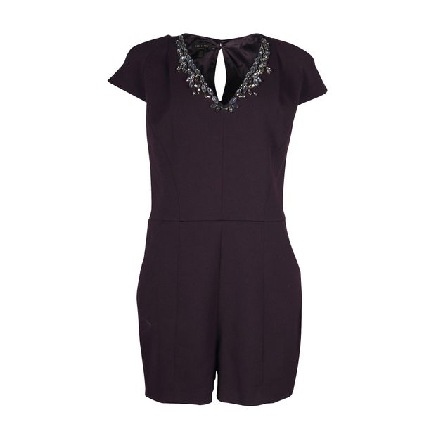 CONTEMPORARY DESIGNER Purple Romper with Crystal Embellishments